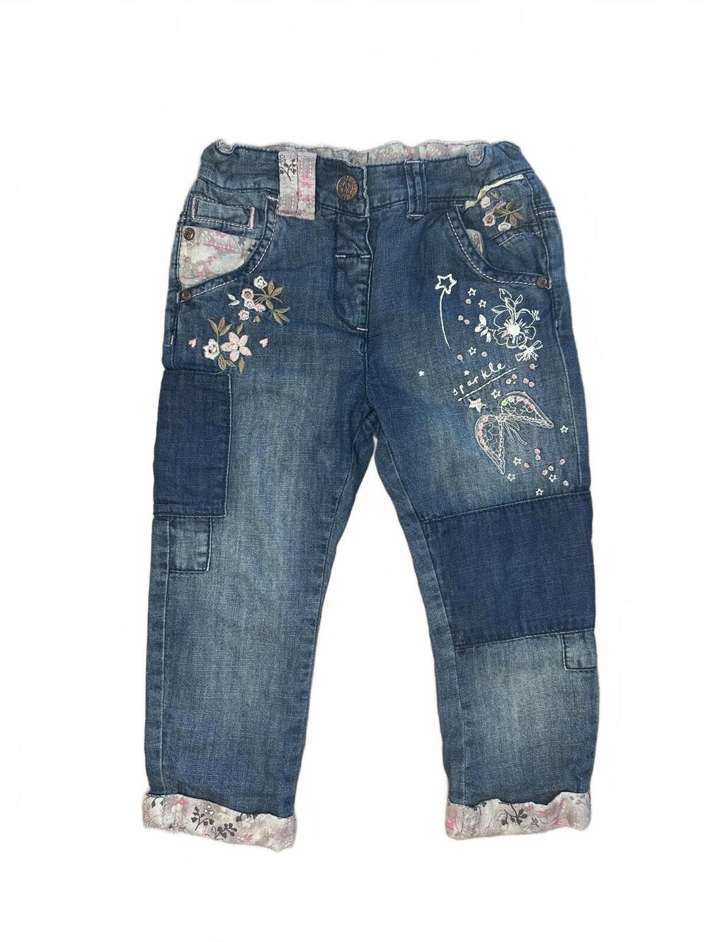 Next Girls Blue Embroidered Floral Lined Jeans